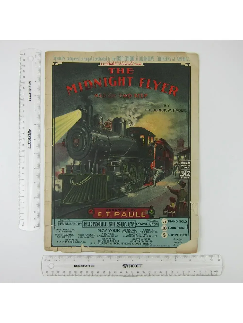 Sheet Music The Midnight Flyer March Two Step Frederick W. Hager Antique 1903